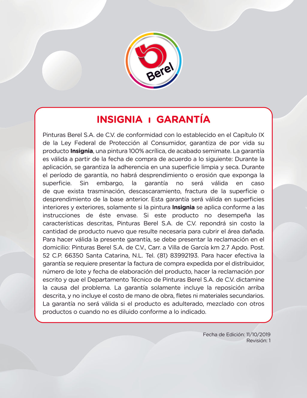 Insignia -  Pintura Berel 100% Acrilica  - Interiores & Exteriores