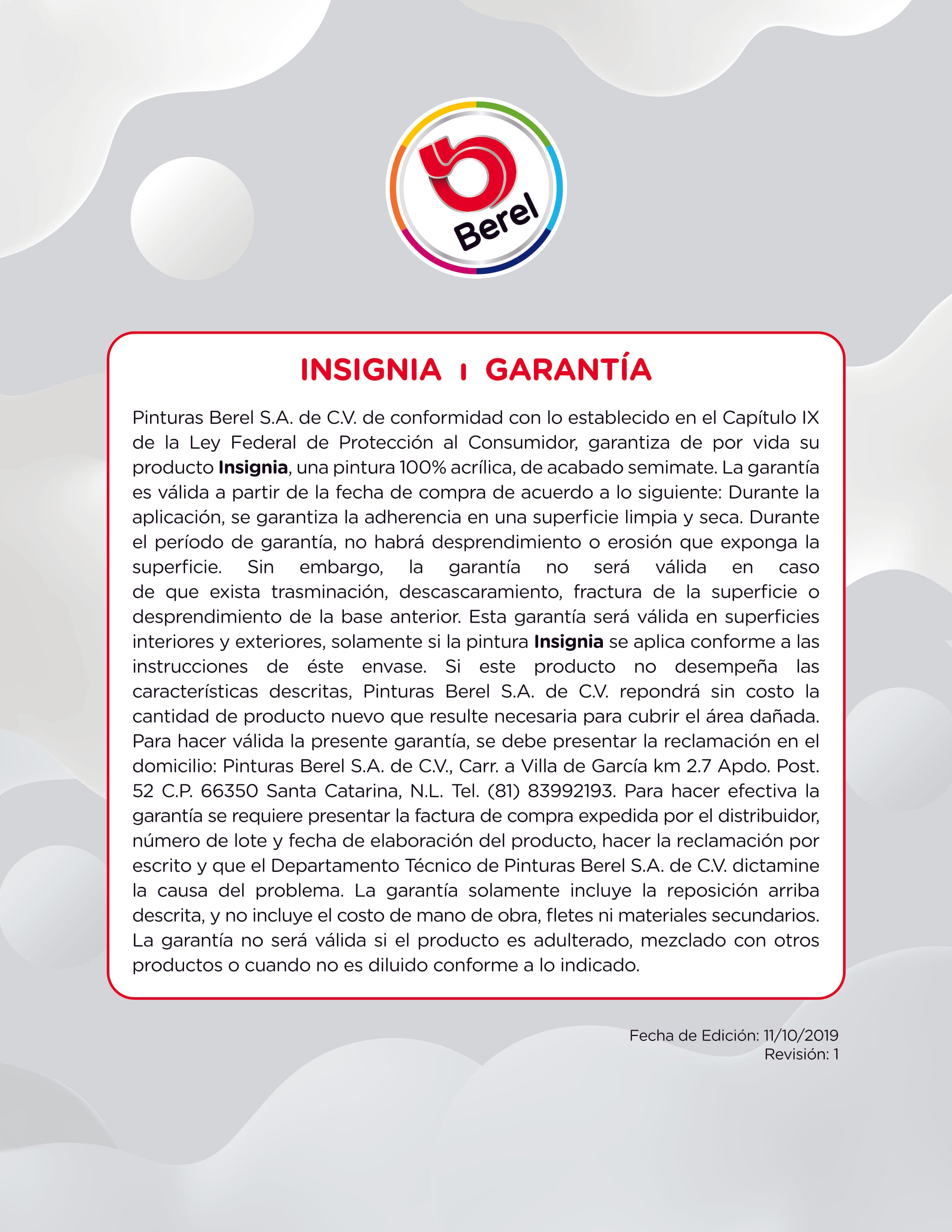 Insignia -  Pintura Berel 100% Acrilica  - Interiores & Exteriores